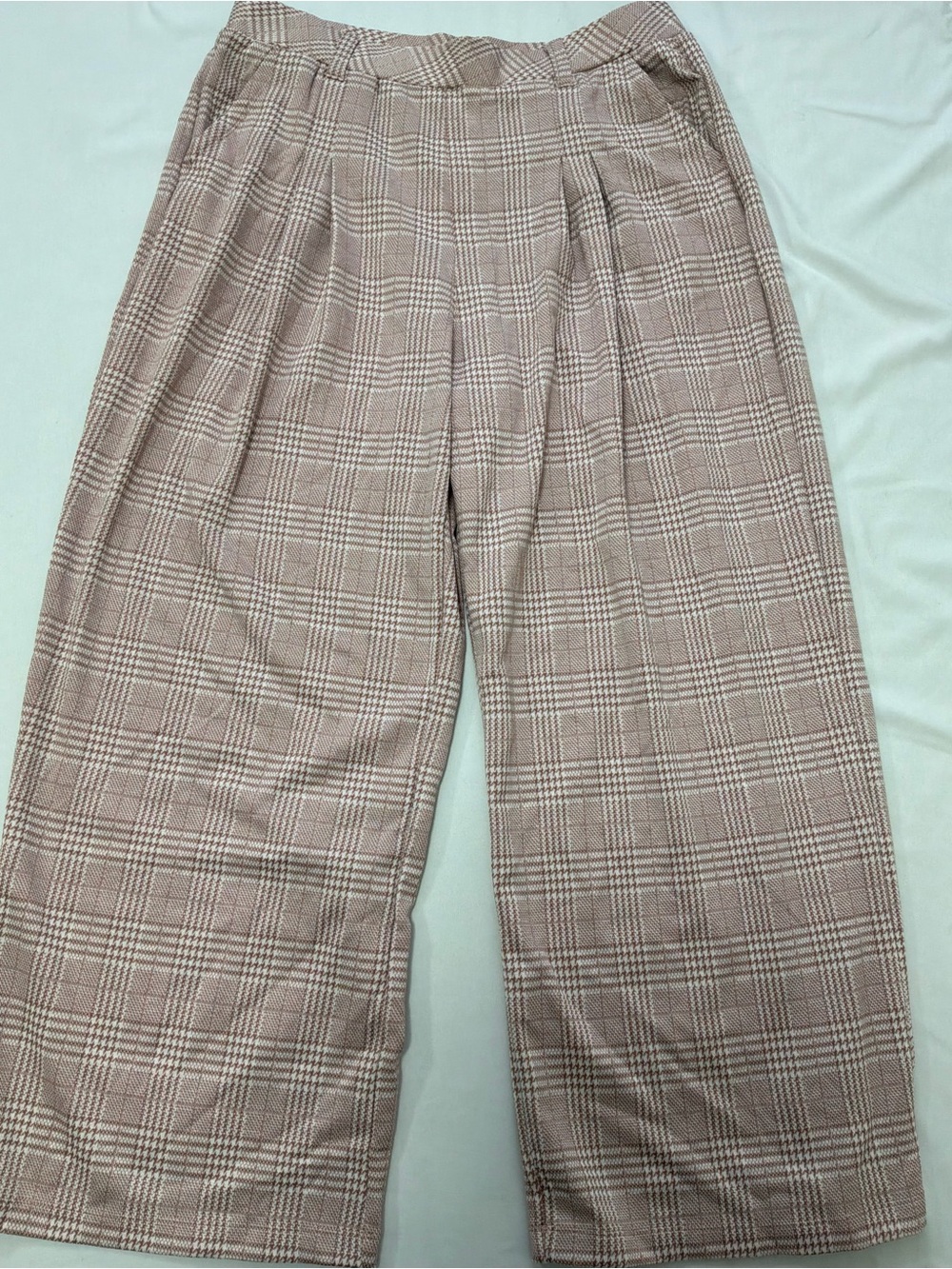HALARA Plaid Wide-Leg Trousers - Light Pink & Cream